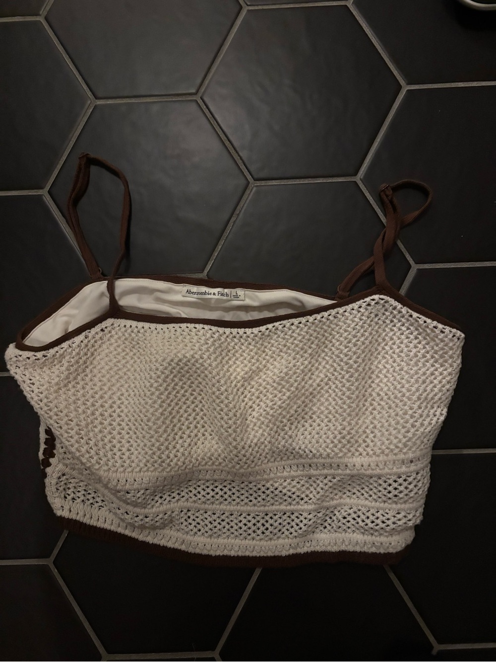 Abercrombie & Fitch Cream Crochet Cami with Brown Trim Straps